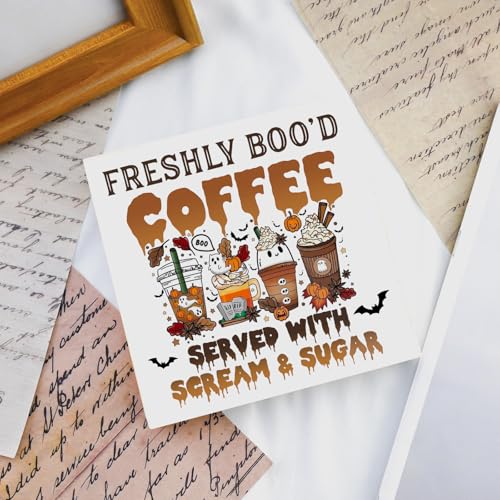 Halloween Coffee Bar Sign Wooden Decor - Ghost & Fall Theme, Indoor Kitchen Accent