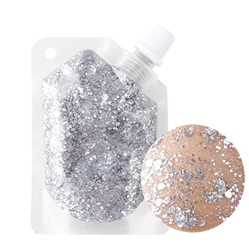 Silver Body Glitter Gel for Festivals & Makeup - Chunky Mermaid Sequins