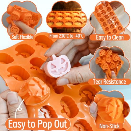 Halloween Pumpkin Mold 2 Pack Small Silicone Chocolate Gummy Candy Molds - Ghost Face Design