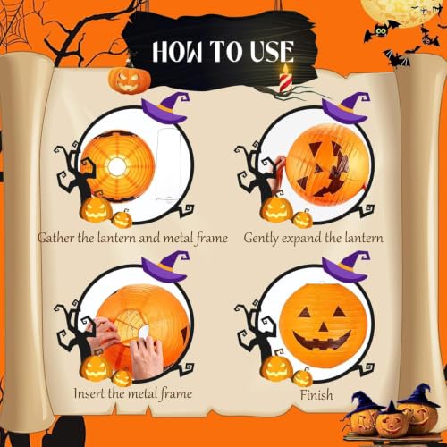 12 Pcs Halloween Paper Lanterns Decorations Jack-O'-Lantern Party Supplies
