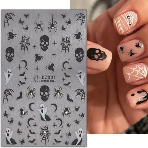 Halloween Nail Art Stickers 3D Rhinestone Set - Spider Web Skull Ghost - halloween1