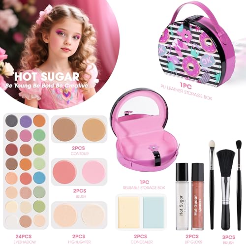 Hot Sugar Girls Makeup Kit - Rose Makeup Set with 24 Eyeshadows & Accessories