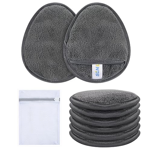 Reusable Makeup Remover Pads 6 Pack - Grey, Soft Microfiber Facial Cleansing Cloths with Travel Bag