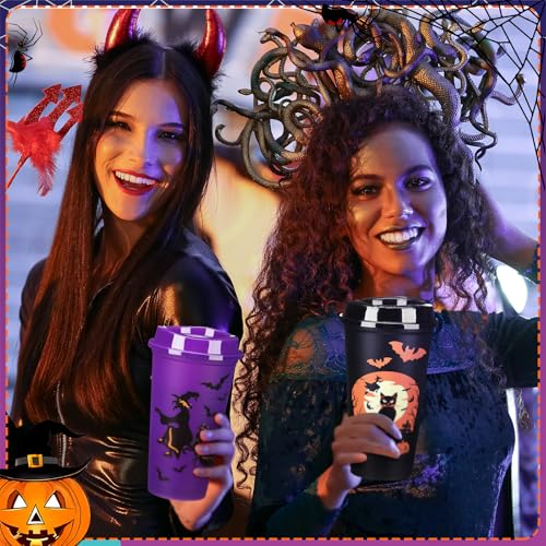 12 Pack Halloween Tumblers 16 oz Witch Plastic Cups with Lid - Spooky Drinkware