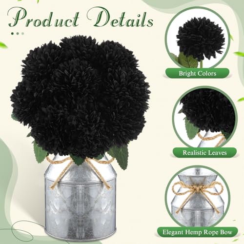 Artificial Marigold Flower Centerpiece Set with Metal Pot - Black - 9 Blooms