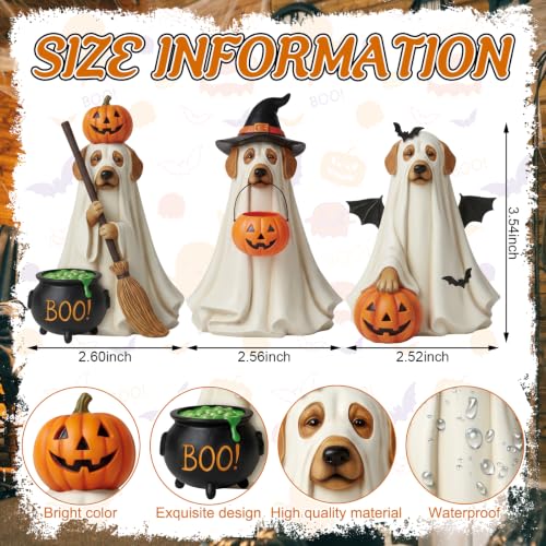 Halloween Ghost Dog Figurines Set - Cute 3-Piece Tabletop Decorations - Ghost Variation