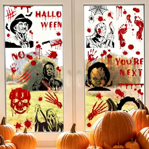 SUMELAY Red Halloween Window Cling Stickers - 9 Sheets Spooky Party Decorations