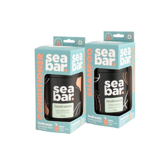 SeaBar Shampoo and Conditioner Bar Set with Refillable Applicator - Salon-Quality Cleanse & Condition – Volume & Soft, Manageable Lengths - Sulfate & Silicone-Free, TSA-Friendly - Coconut & Lime