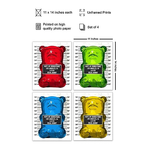 Pop Art Gummy Bear Mugshot Wall Art Print - 11x14 Unframed Poster for Modern Decor - Trendy Home & Office Wall Decoration - Pink & Black Variation