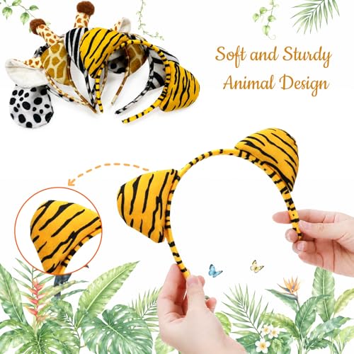 Animal Ears Headbands Set - Plush Jungle Theme Party Accessories