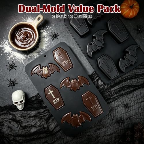Halloween Silicone Mold Set - Bat and Coffin Shapes, Black, 2 Pack