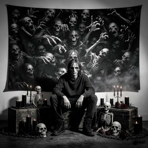 Halloween Skeleton Ghouls Backdrop Black 96 x 72 Inch for Haunted Parties