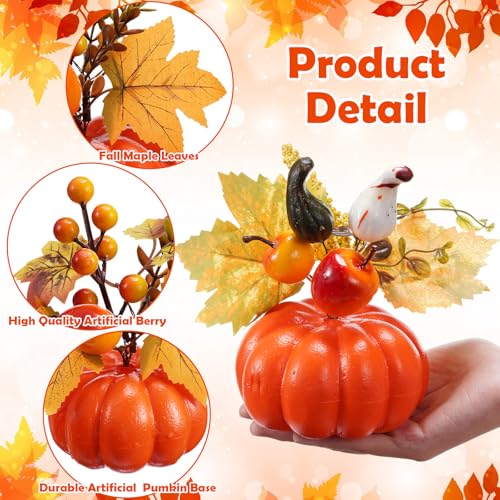 Set of 9 Fall Pumpkin Centerpieces with Berries and Maple Leaves for Thanksgiving and Halloween Decor