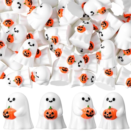 Mini Ghost Pumpkin Resin Figurines Set - Halloween Decorations, 50pcs