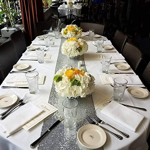 Silver Sequin Table Runner 12 Pack - 12x108 Inch Glitter Table Decor - Variation of THIS listing: 12" x 108" - 12pcs / Silver
