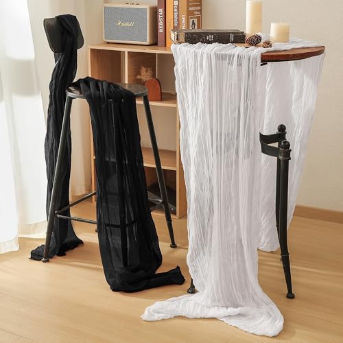 Black Cheesecloth Table Runner 6 Pack - 35x120 Inch Boho Rustic Decor
