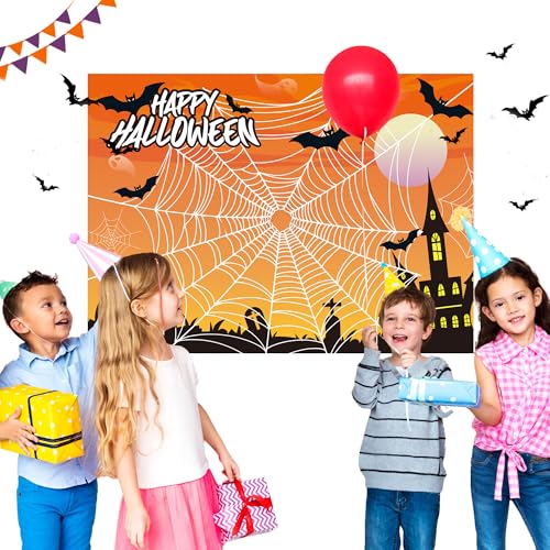 Halloween Spider Pin The Web Game Set for Kids - 30 Reusable Stickers & Web Poster
