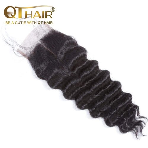 QTHAIR 18A Grade Transparent Hd Lace Closure 150% Density Braizlian Loose Deep Wave Middle Part Lace Closure (16 Inch) 100% Virgin Human Hair Bleached Knots