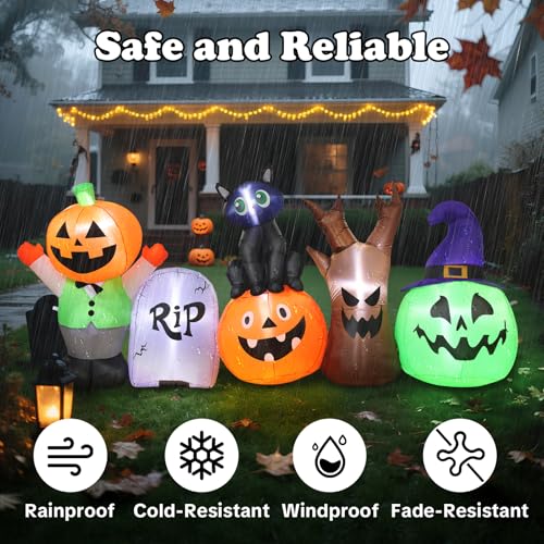 Halloween Inflatable Outdoor Decoration Set - 8.5ft Pumpkin & Black Cat Scene