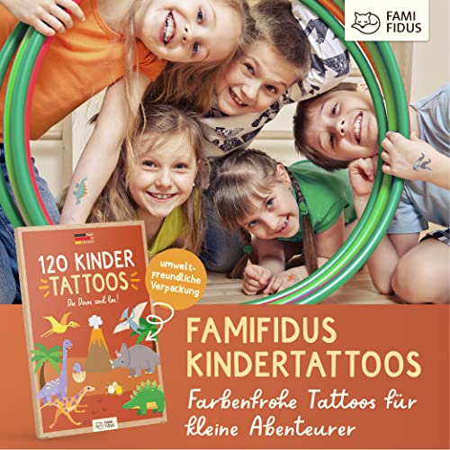 Kids Temporary Tattoos Dinos Theme - 120 Skin-Friendly, Dermatologically Tested & Made in Germany