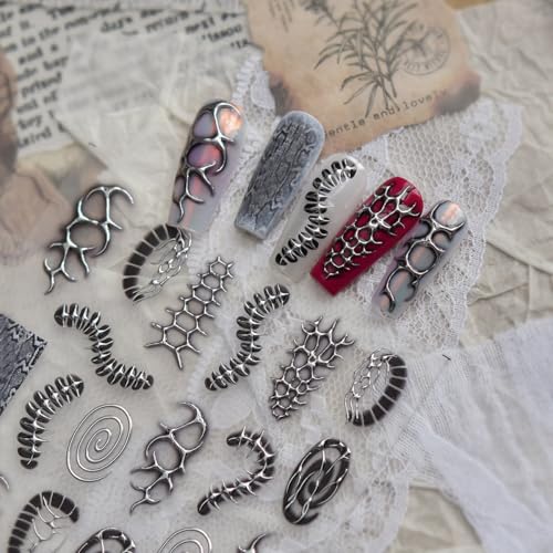 Gothic Nail Art Stickers 5D Embossed Metal Decals - Self Adhesive Bone Designs