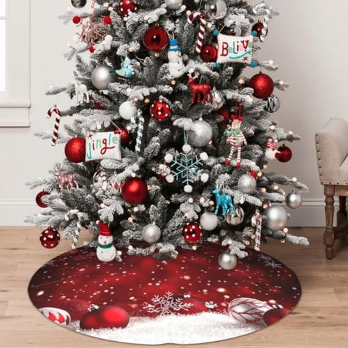 Christmas Tree Skirt 36 Inch Red Ball Winter Xmas Decor - Variation C01