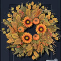 Fall Eucalyptus Wreath with Pumpkin Sunflowers & Leaves - 24 Inch Orange