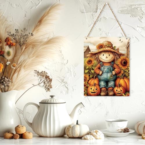 Autumn Wooden Hanging Sign - Fall Decor with Scarecrow Variation