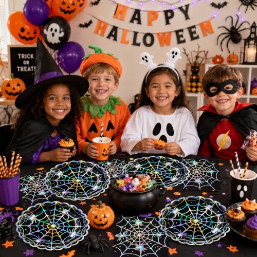 Halloween Spider Web Paper Plates and Napkins Set – 50PCS Spooky Party Tableware