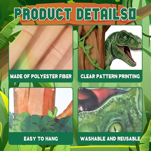 Dinosaur Party Decorations Set with Door Cover, Foil Curtains & Rug - Dinosaur Variation