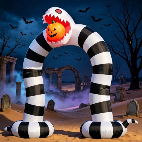 Halloween Inflatable Sandworm Archway with LED Lights - 10FT Long 8FT Tall Outdoor Decor - Trick or Treat Yard & Garden Decorations