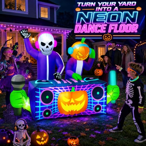 8FT Halloween Inflatable Skeleton Pumpkin DJ Duo Outdoor Decorations