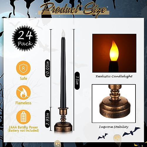Retisee 24 Pcs 13-Inch Black Flameless LED Candles with Base - Halloween Decor