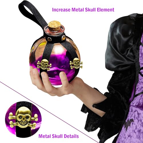 Dark Magic Potion Bottle for Halloween Cosplay - 8.5oz Black Wizard Witch Costume Accessory with Cork Stopper & Leather Loop