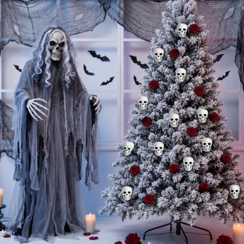 Gothic Halloween Tree Decorations 24Pcs Skull & Rose Hanging Ornaments