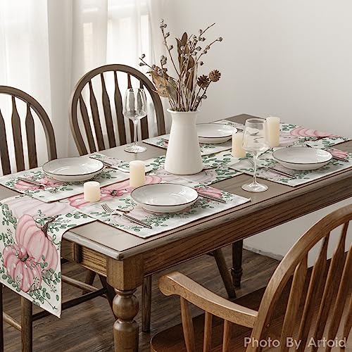 Pink Pumpkin Eucalyptus Fall Placemats Set of 4 - 12 x 18 Inch Rectangular