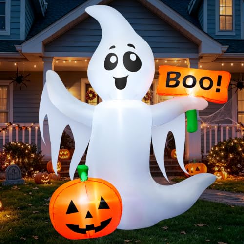 4.5FT Halloween Inflatable Ghost with LED Lights and Pumpkins - Outdoor Decoration