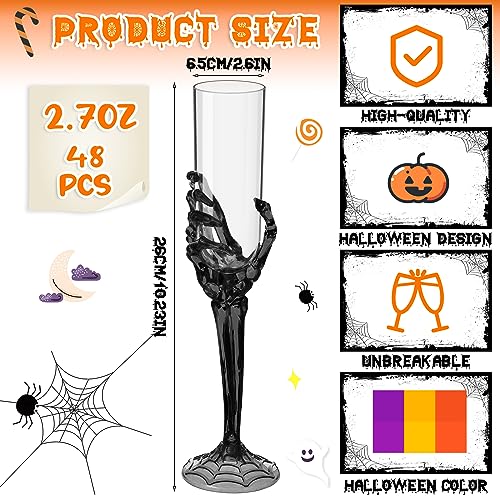 Halloween Skeleton Hand Plastic Champagne Flutes - Bulk Party Goblets Set of 48