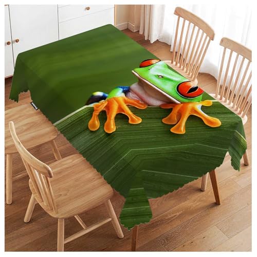 Tree Frog Tablecloth 52x70 Inch Rectangular Tropical Leaves Animal Decor