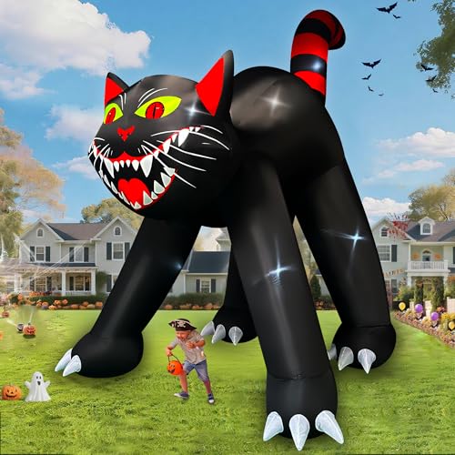 14 Ft Giant Halloween Inflatable Black Cat Yard Decoration with LED Lights