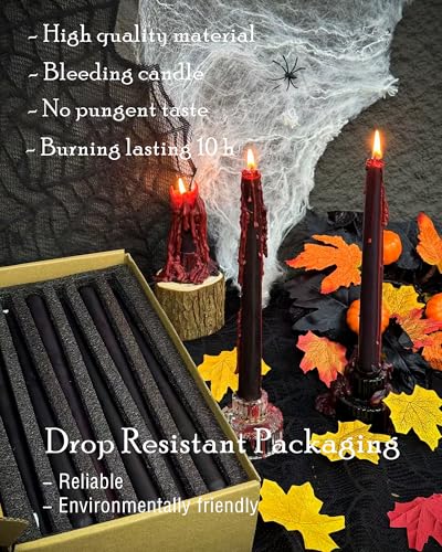 12-Inch Black Vampire Tears Taper Candles Set of 12 - Gothic Blood Drip Candles for Halloween & Spooky Decor