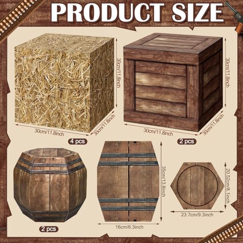 8 Pcs Western Hay Bale & Wine Barrel Party Decoration Boxes - Rustic Centerpieces
