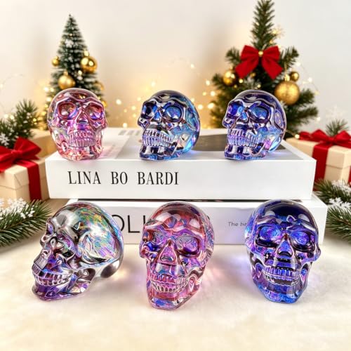 Light Purple Crystal Skull Head Statue - Glass Figurine Home Decor