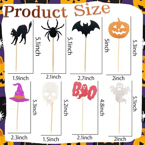Halloween Cake Decorations Boo 24PCS Ghosts Bats Skeletons Spiders Cake Picks
