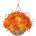 Orange Fall Hanging Basket with Artificial Mums for Outdoor Porch Decor