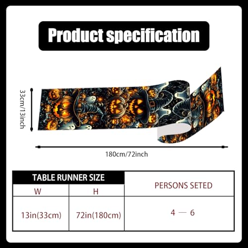 Ghost Pumpkin Halloween Table Runner 13x72 Inches for Autumn Decor - FARMNALL