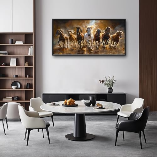 Horse Wall Art Lucky 7 Seven Running Horses Canvas Print Framed Decor - 60x30 Variation of 7 Horses-2