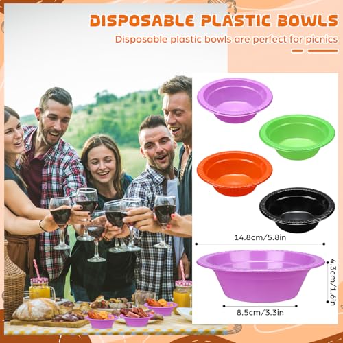 60 Pack Disposable Plastic Bowls 12oz Halloween Party Cups - Black, Green, Orange, Purple