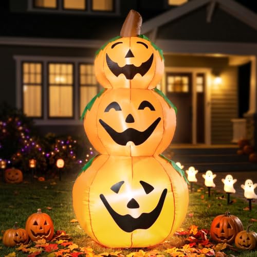 5 FT Halloween Inflatable 3-Tier Stacked Pumpkins Yard Decoration - Outdoor Halloween Decor
