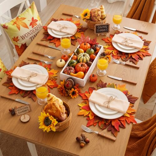 Fall Thanksgiving Maple Leaf Placemats Set - 4 Multicolor 15 Inch - Layered 3D Design